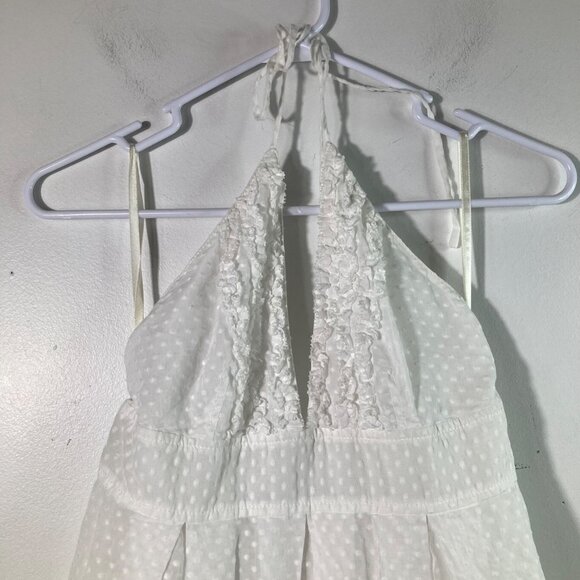 Womens J Crew Baby Doll Halter Top Dress Swiss Dot Lined White 8 Ruffle Hem - Picture 3 of 8
